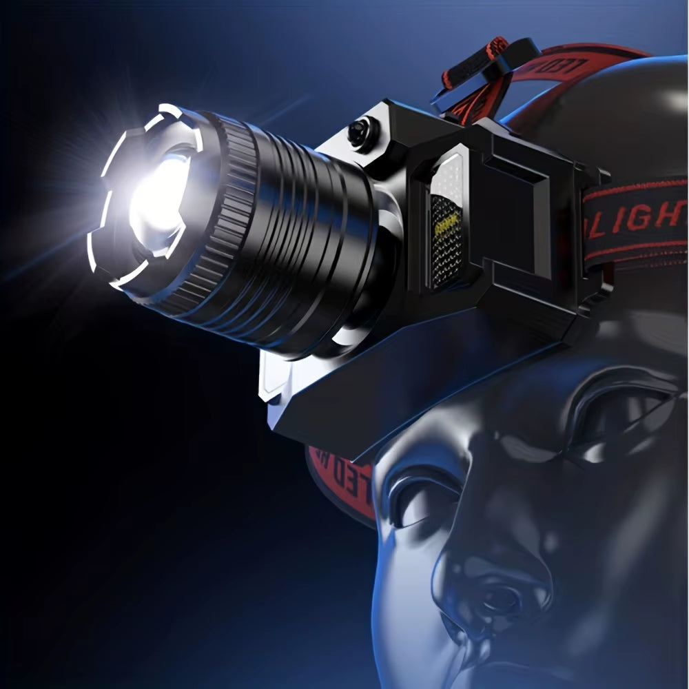 HXP50+COB LED Headlight Rechargeable Lithium Battery 1500Mah Head-Mounted Flashlight for Outdoor Camping Fishing Rock Climbing