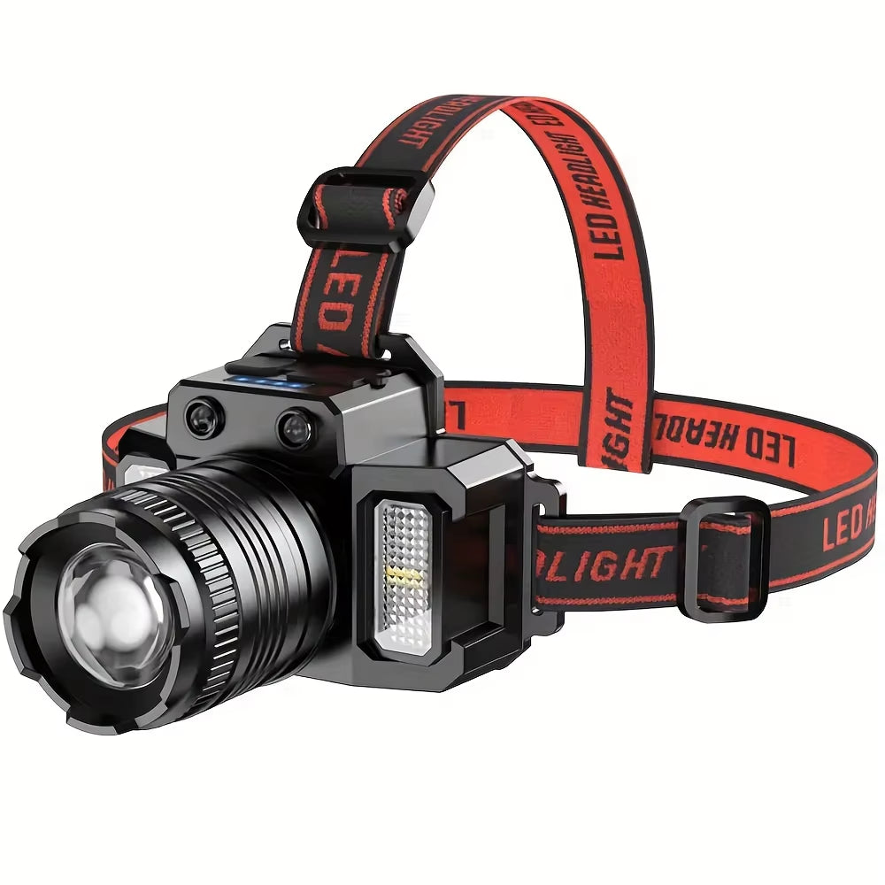 HXP50+COB LED Headlight Rechargeable Lithium Battery 1500Mah Head-Mounted Flashlight for Outdoor Camping Fishing Rock Climbing